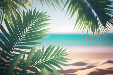 Beautiful Colorful Sunset Background Tropical Ocean beach. Illustration AI Generativeの素材