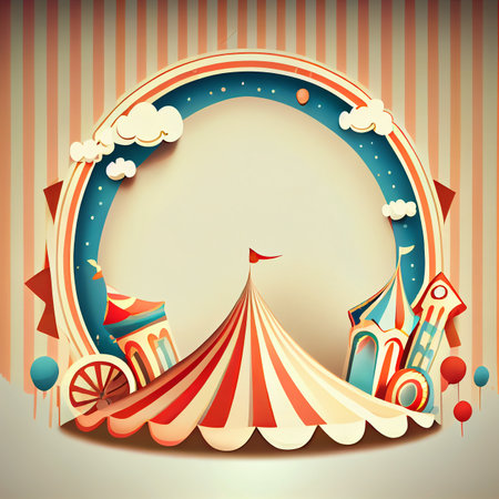 Circus Tent. cartoon invitation. Illustration AI Generativeの素材