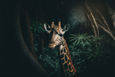 Giraffe in tropical forest. Illustration Generative AIの素材