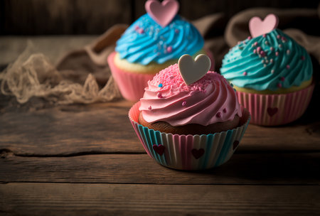 Sweet cupcake with heart. Illustration Generative AIの素材