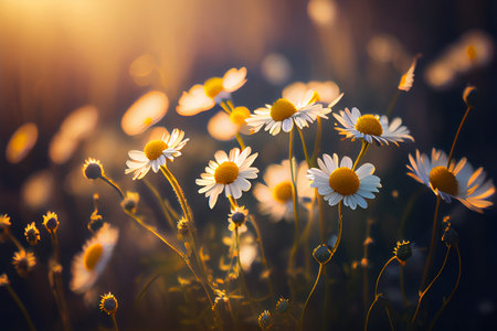 Natural Spring Chamomile Flower Field Illustration Generative AIの素材