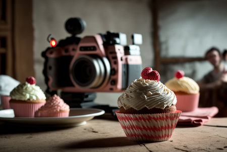 Sweet cupcake with heart. Illustration Generative AIの素材