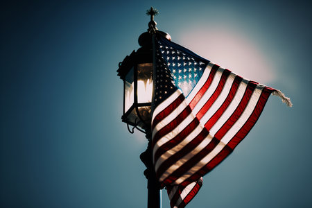 USA flag against blue sky. Illustration Generative AIの素材