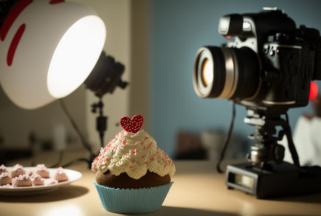 Sweet cupcake with heart. Illustration Generative AIの素材