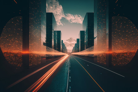 Smart city and abstract pattern connection with speed line light. Illustration Generative AIの素材
