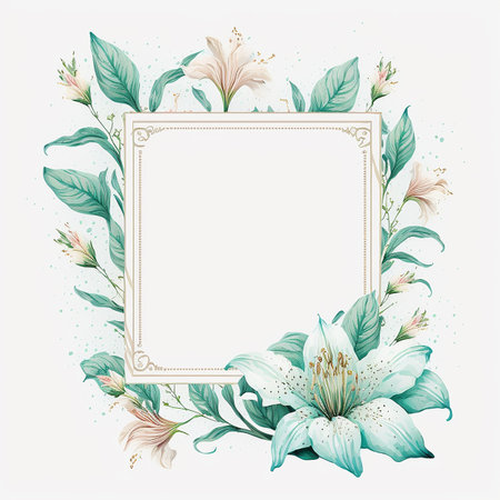 Cute Watercolor Floral Frame. Illustration Generative AIの素材