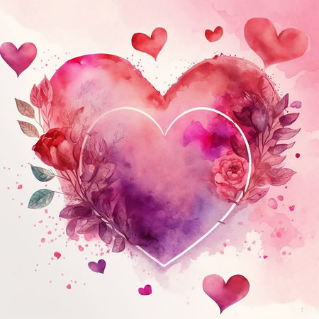 Watercolor Heart Love Valentine's Day Background. Illustration Generative AIの素材