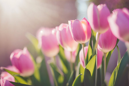 Cute natural spring tulip flowers. Illustration Generative AIの素材