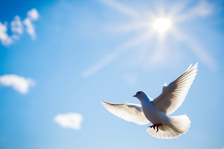 Blue Sky Background with dove, symbol of peace. Illustration Generative AIの素材