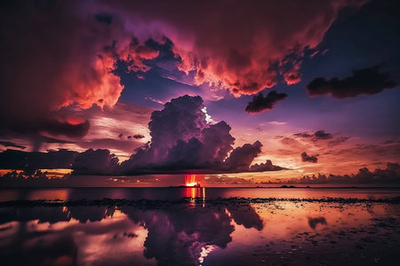 Sunset over the sea of colorful cloud and sky. Illustration AI Generativeの素材