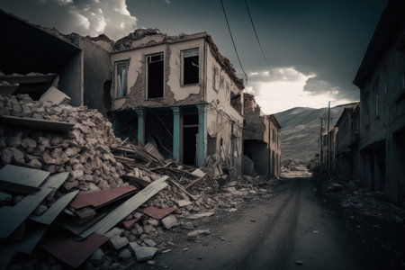 Consequences after the earthquake, collapse, natural disasters. AI Generativeの素材