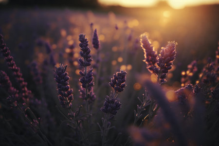 Lavender field. Illustration Generative AIの素材