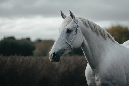Beautiful white horse. Illustration Generative AIの素材