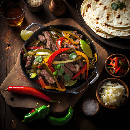 Beef Fajitas with tortilla bread. Illustration AI Generativeの素材