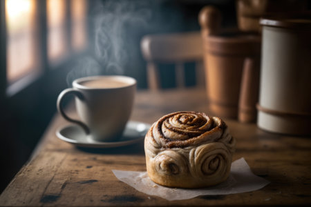 ?innamon bun and coffee. Illustration AI Generativeの素材