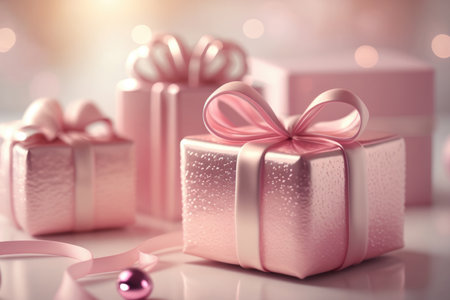 Pink Gift Box Background. Illustration AI Generativeの素材