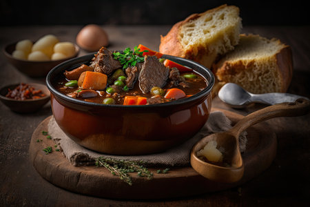 Beef Stew with potatoes. Illustration AI Generativeの素材