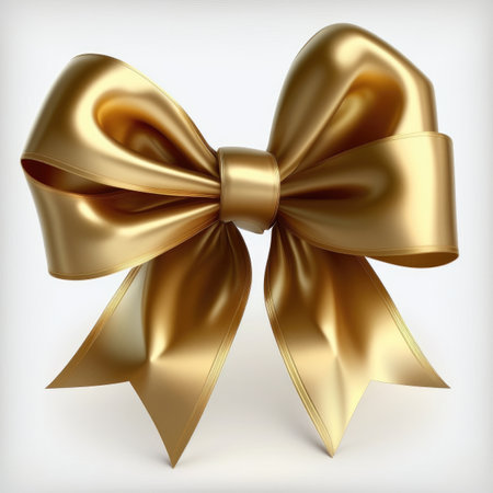 Golden Silk Bow on White Background. Illustration AI Generativeの素材