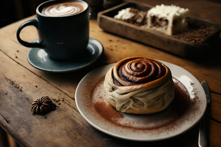 ?innamon bun and coffee. Illustration AI Generativeの素材