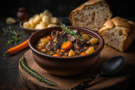 Beef Stew with potatoes. Illustration AI Generativeの素材