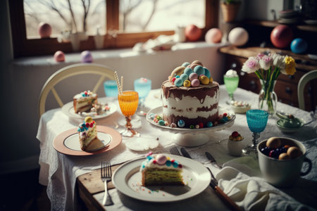 Easter Dinner Background. Illustration Generative AIの素材