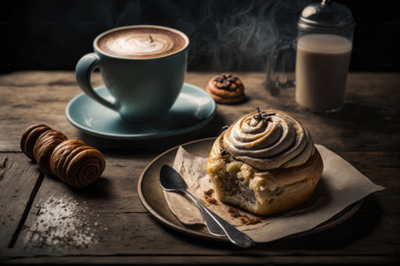 ?innamon bun and coffee. Illustration AI Generativeの素材