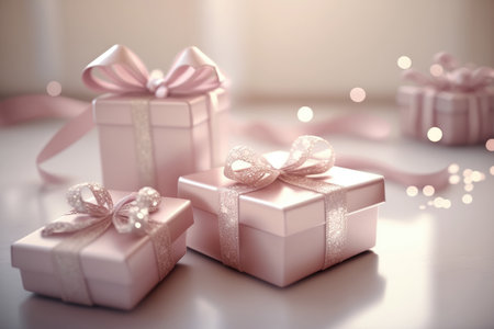 Pink Gift Box Background. Illustration AI Generativeの素材