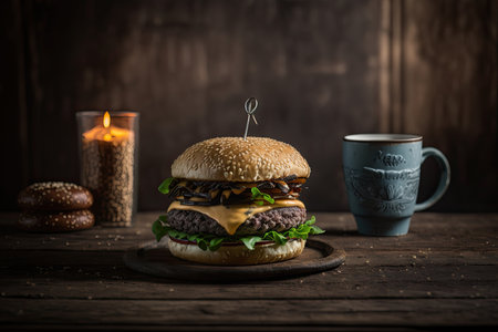 Tasty Beef Burger. Illustration AI Generativeの素材