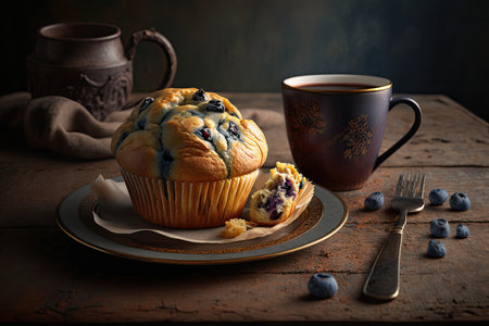 Tasty muffin with coffee. Illustration AI Generativeの素材