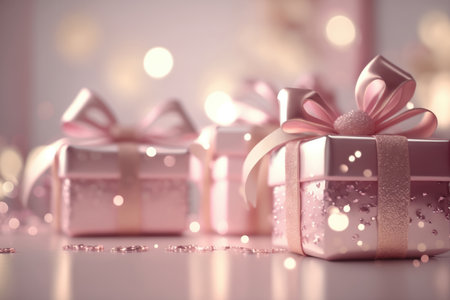 Pink Gift Box Background. Illustration AI Generativeの素材