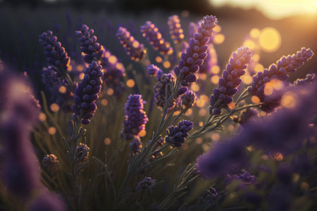 Lavender field. Illustration Generative AIの素材