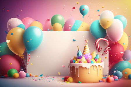 Birthday background with balloons. Illustration Generative AIの素材