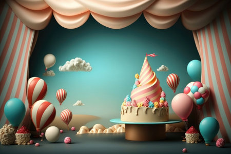 Birthday background with balloons. Illustration Generative AIの素材