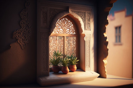 Arabic style window. Illustration Generative AIの素材