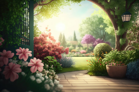Summer Garden Illustration AI Generativeの素材