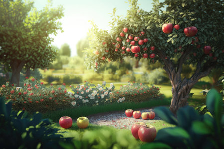 Summer Apple Garden Illustration Generative AIの素材
