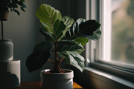 Fiddle leaf fig in the gray room. Illustration AI Generativeの素材