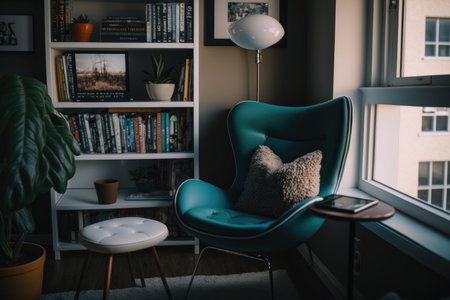 modern reading nook in an apartment. Illustration AI Generativeの素材