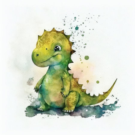 Cute Watercolor Baby Dino. Illustration Generative AIの素材