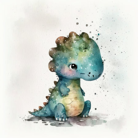 Cute Watercolor Baby Dino. Illustration Generative AIの素材