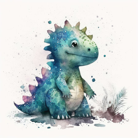 Cute Watercolor Baby Dino. Illustration Generative AIの素材