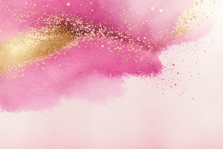 Watercolor ink pink background with golden. Illustration AI Generativeの素材