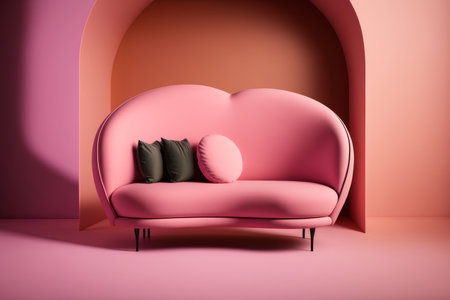Fashionable comfortable stylish sofa made of pink fabric. Illustration Generative AIの素材