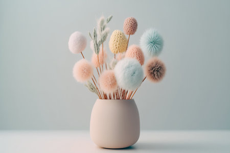 A fluffy bouquet of plants with pompoms on a white background. Illustration Generative AIの素材