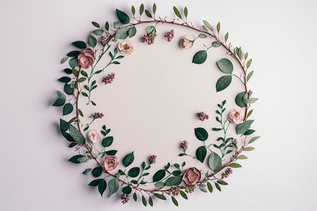 a circular frame wreath pattern with roses pink buds bra. Illustration Generative AIの素材