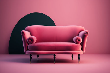 Fashionable comfortable stylish sofa made of pink fabric. Illustration Generative AIの素材