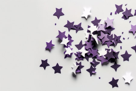 Violet confetti in the form of stars isolated on white. Illustration Generative AIの素材