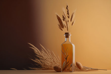 Retro bottle with dry wheat rye stalk. Illustration Generative AIの素材