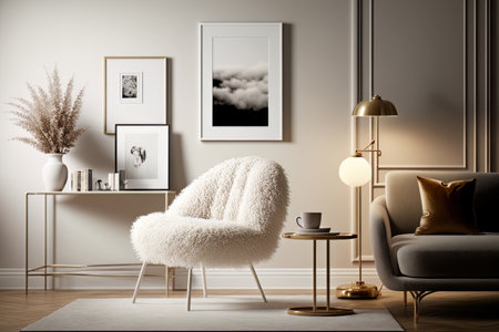 Minimalist composition of elegant living room space. Illustration Generative AIの素材