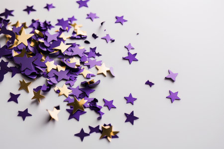Violet confetti in the form of stars isolated on white. Illustration Generative AIの素材